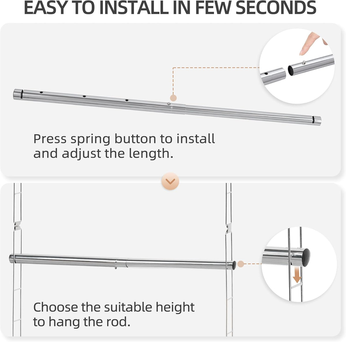 Storage Maniac Adjustable Closet Hanging Rod - Space-Saving Organizer | 2 Pack Chrome