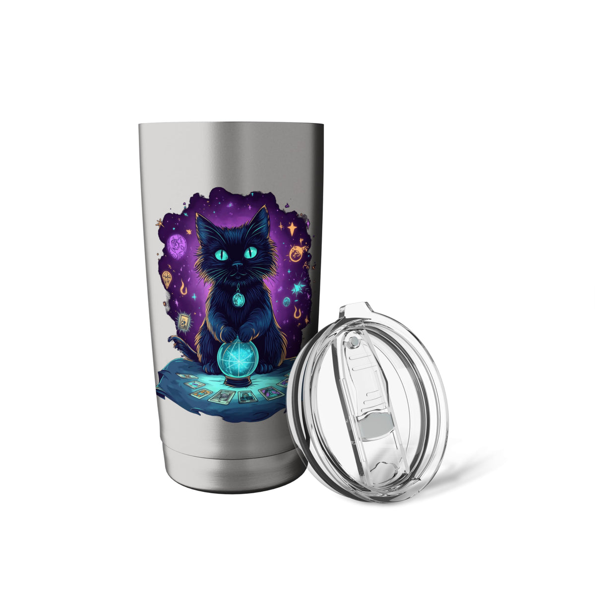 tarot card cat occult skeleton crystals aesthetic Stainless Steel Insulated Tumbler