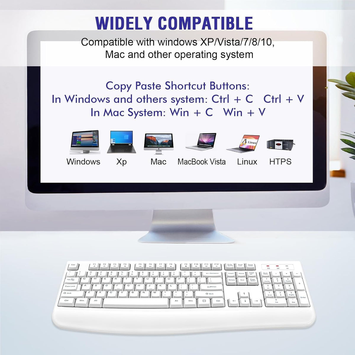QUASIO 2.4G Wireless Keyboard, Full-Sized Ergonomic Wireless Computer Keyboard with Wrist Rest for Windows, Mac OS
