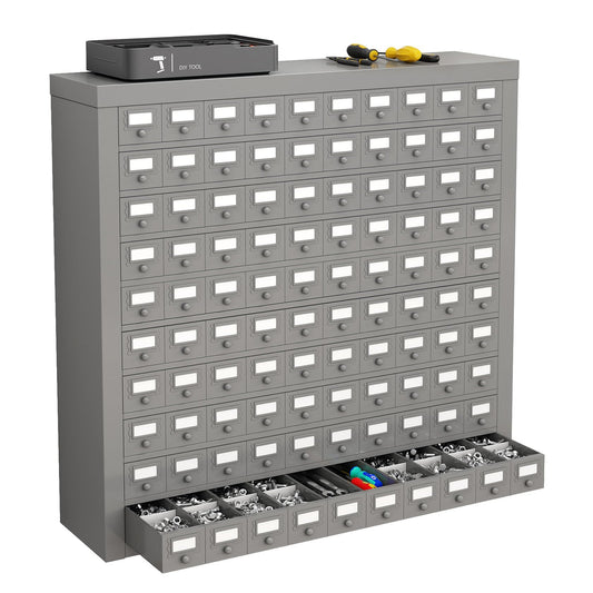 Hymula 100-Drawer Cold Rolled Steel Storage Parts Cabinet with Divider, 10-Tier Tool Organizer Rack for Hardware, Nuts, Bolts, Bins, Industrial Steel Organizer for Warehouse, Workshop, Trucks, Store