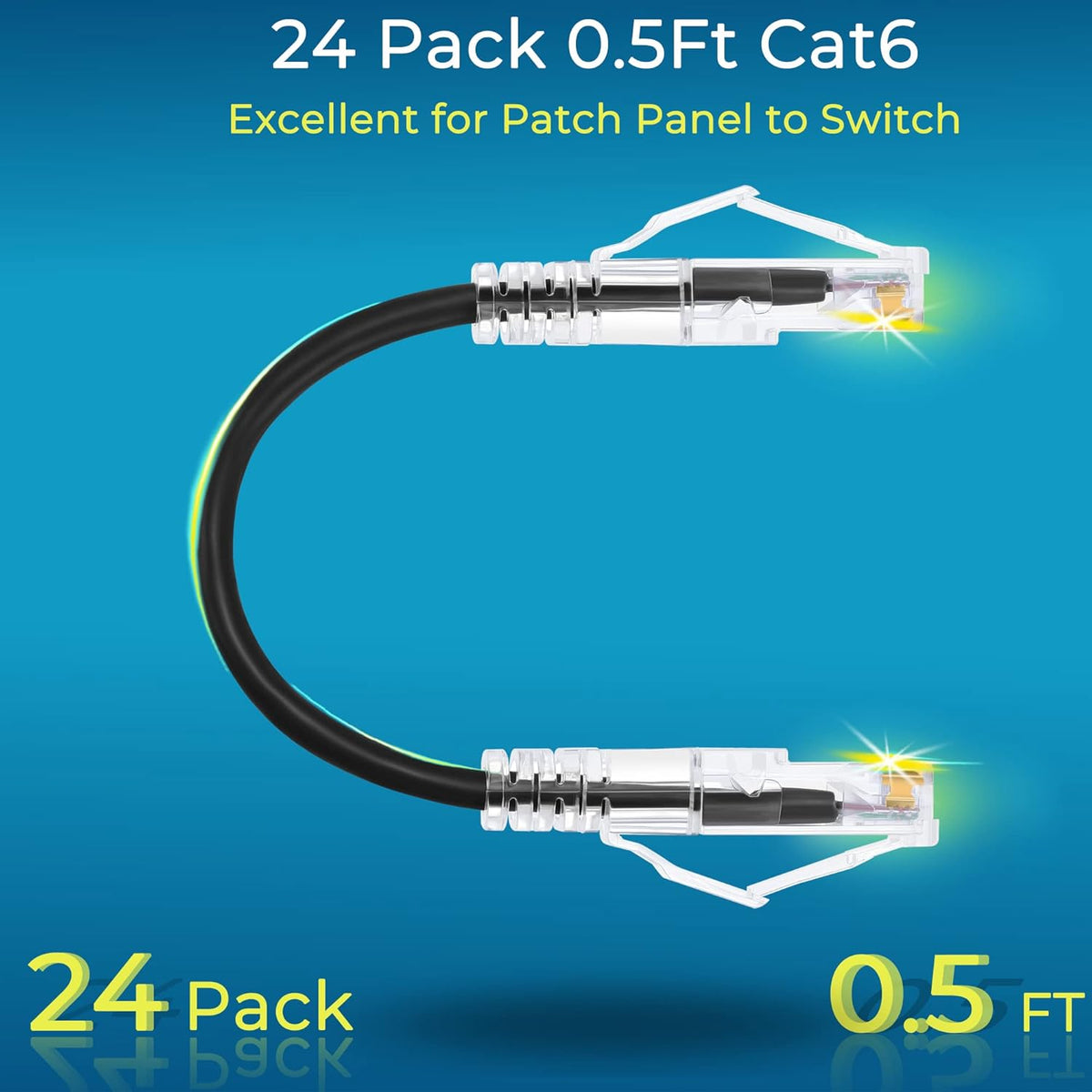 Rapink Cat6/ Cat6a 0.5ft (24 Pack) Cat6a 10G 6 Cat6 Patch Cables Slim, Ethernet Patch Cable Support, Snagless Cat Patch