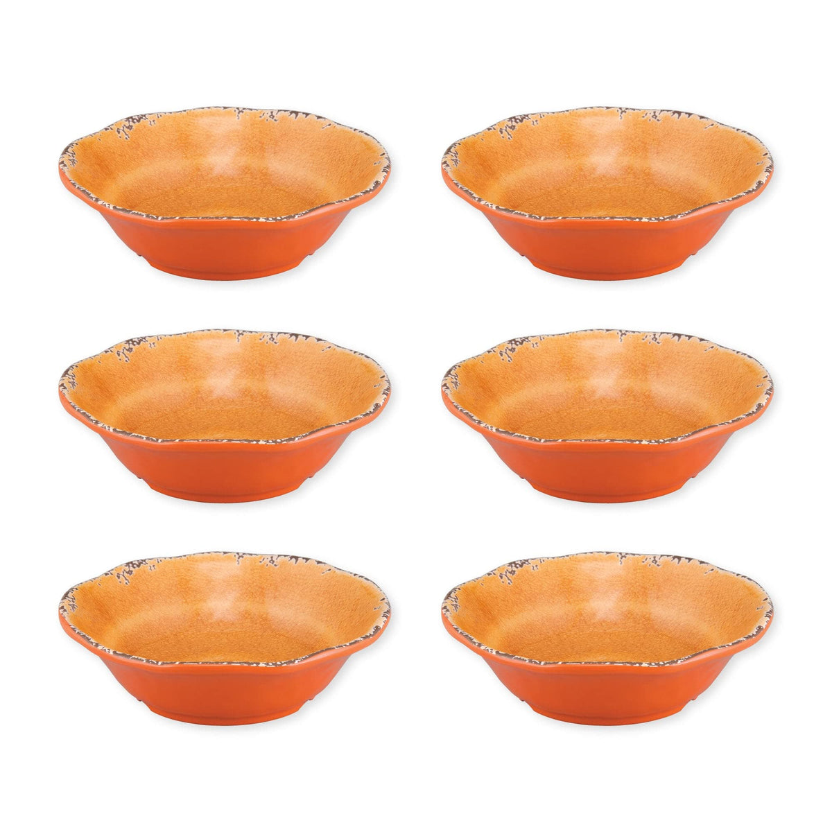 UPware Crackle Melamine Bowl Set, Flower Shaped Bowls for Pasta, Rice, Soup, and Salad, BPA-Free, Dishwasher Safe, Shatter-Proof, Orange, 7 Inch, Set of 6