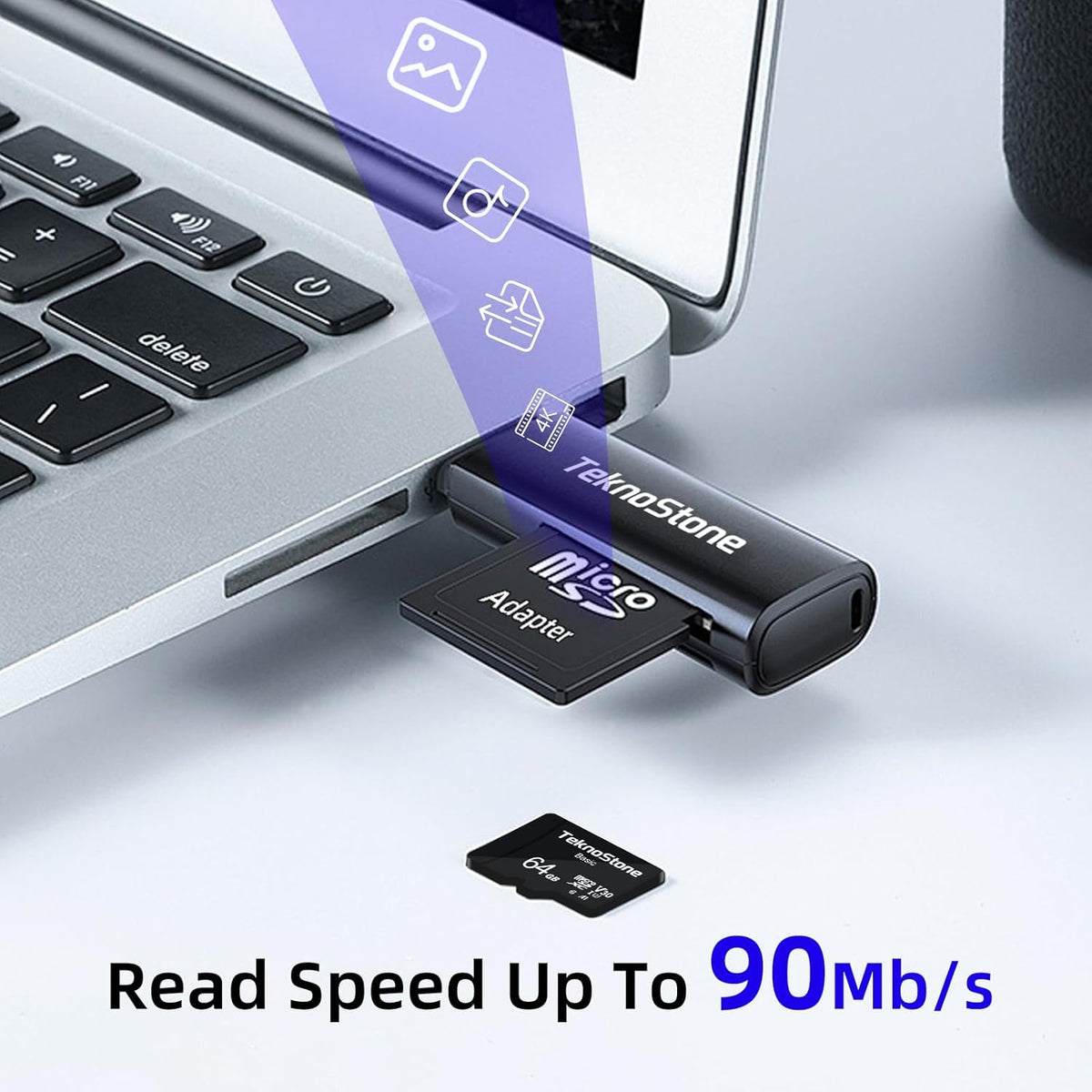 Teknostone 64GB 90MB/s 50MB/s C10 U3 V30 A1 (1 Pack) Basic MicroSDXC Flash Memory with Adapter Read Write UHS-I Rated