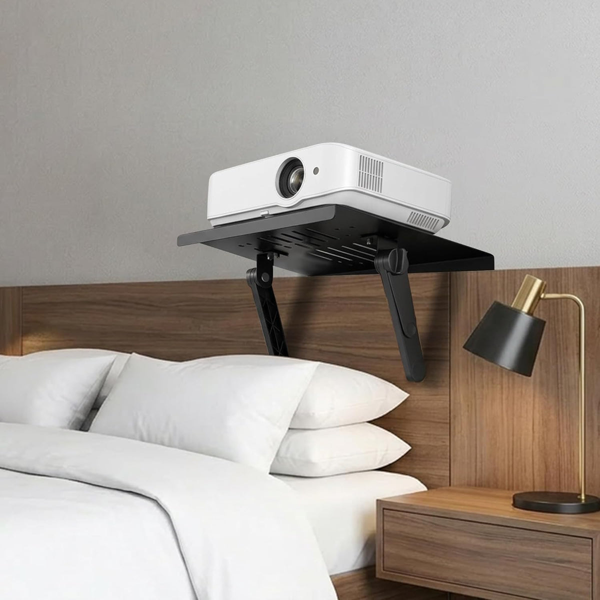 Aidoclip 44 lb Setup, 3-Level 10.598.19 No-Drilling Projector Wall Mount Shelf, Adjustable Foldable Metal Stand