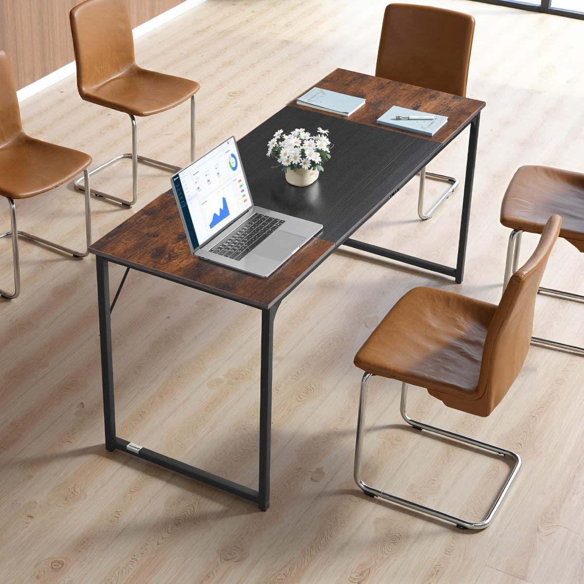 VEVOR Computer Desk, 63 Inch Office Gaming Desk for Home Office, Writing Study Work Modern Simple Table with Metal Frame for Large Legroom, Rustic Brown and Black