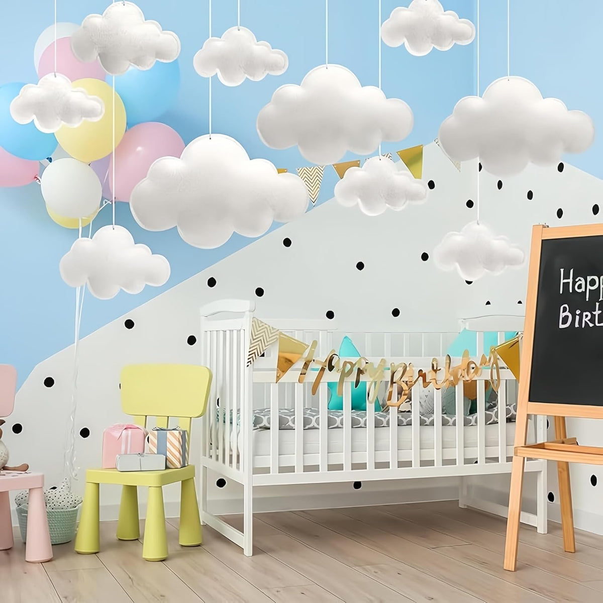 Skiennix 3D Cloud Decorations - Hanging White Felt Clouds for Nursery & Party Decor | 10-Piece Set