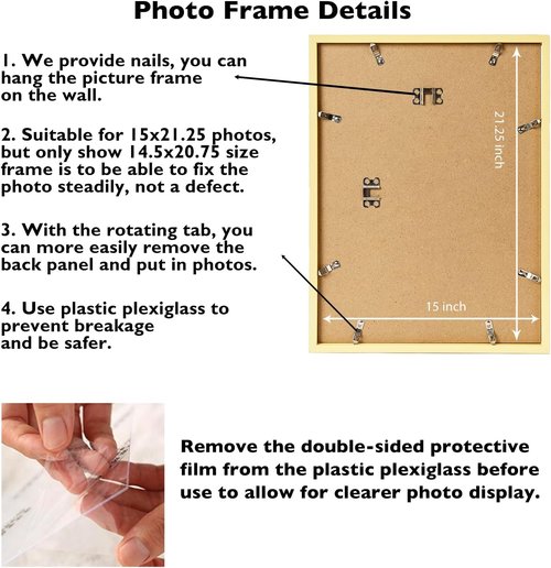 JCJMY Gold Puzzle Frame - 15x21.25 Wall Hanging Picture Frame with Shatter-Resistant Plexiglass