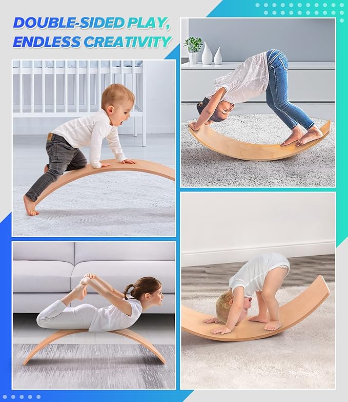 Balance Board Kids, [Natural Wood] Wobble Board for Kids Toddlers, Open Ended Montessori Waldorf Learning Toy, Gifts for 3 4 5 6 7 8 Year Old Boys Girls Kids Birthday & Christmas Stocking Stuffers