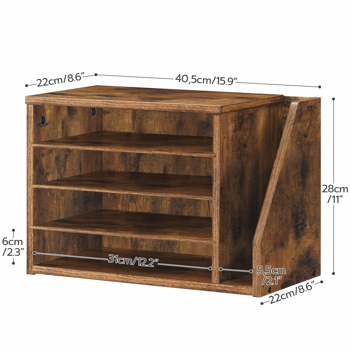 HOOBRO Mail Sorter, Literature Organizer with Adjustable Shelves, Paper Organizer for Office, Home, Wood Countertop File Holders, Mails, Magazines, Rustic Brown FG41WF01