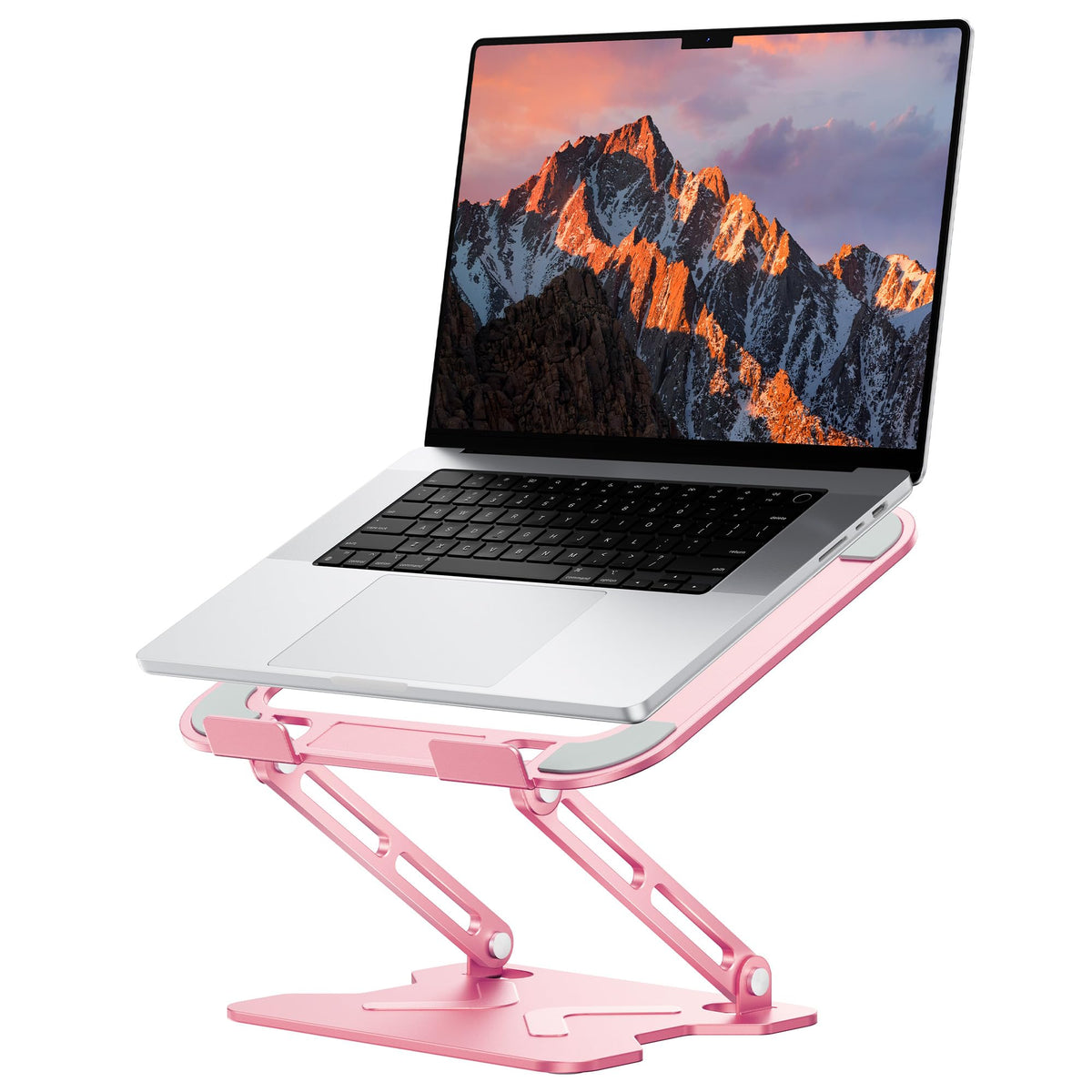 JCZT Adjustable Laptop Stand for Desk, Metal Foldable Laptop Riser, Portable Laptop Holder Mount, Ventilated Cooling Computer Notebook Stand for MacBook Air Pro, All 10-16'' Notebooks Laptops, Pink