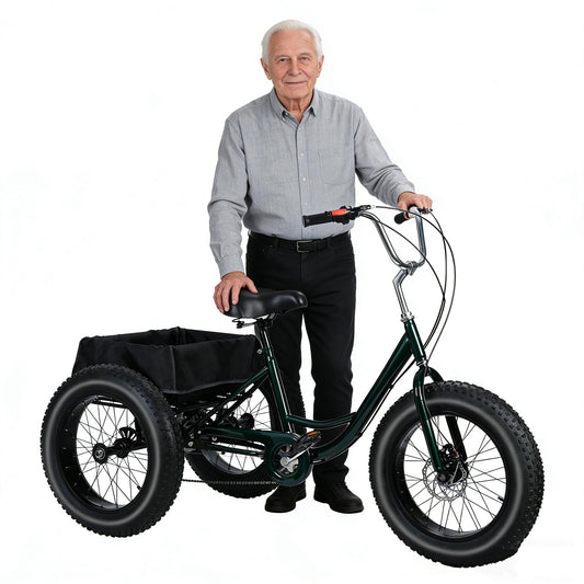 Masiunoz 20 Inch Snow Fat Tire Trike - 7 Speed Adult 3 Wheel Bicycle, Big Wheel Tricycle with Rear Cargo Basket, 450lb Capacity, Dual Disc Brakes, Comfort Seat for Seniors