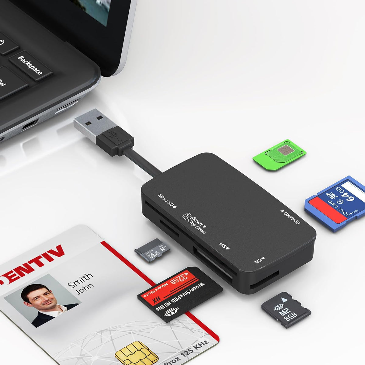 Bawanfa 7 1 SD/MMC/TF/Memory Duo/M2/IC/PIV/Chip/Smart SIM Card Adapter - CAC Reader Military and Memory Card Adapter