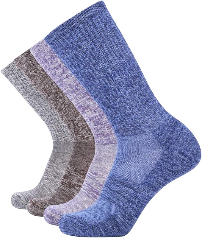 EnerWear 4 Pack Women's Merino Wool Outdoor Hiking Trail Crew Sock