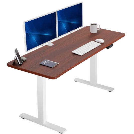 VIVO Electric 60 x 24 in Standing Desk, Memory Height Adjustment, 1B Series, Holds 220 lbs, One-Piece Dark Walnut Top, White Frame, DESK-KIT-1W6D