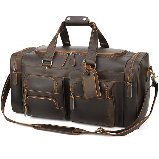 Polare 26" Leather Duffel Weekender Travel Bag For Men With Full Grain Cowhide Leather 56L