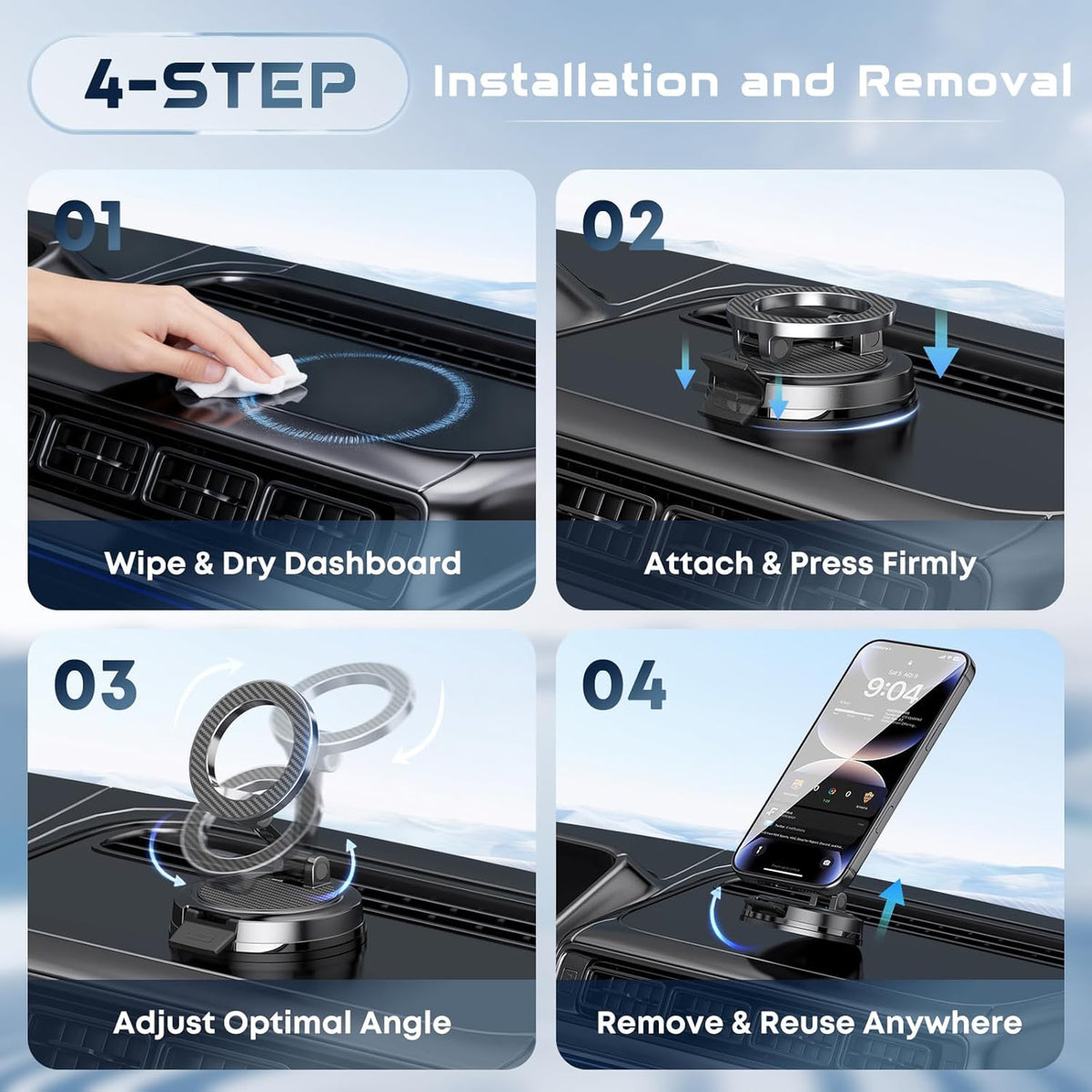 Beniduck 360 Strong Magnetic Phone Holder for Car & Desk, Compatible with MagSafe, Secure Lock, Universal Rota-Table