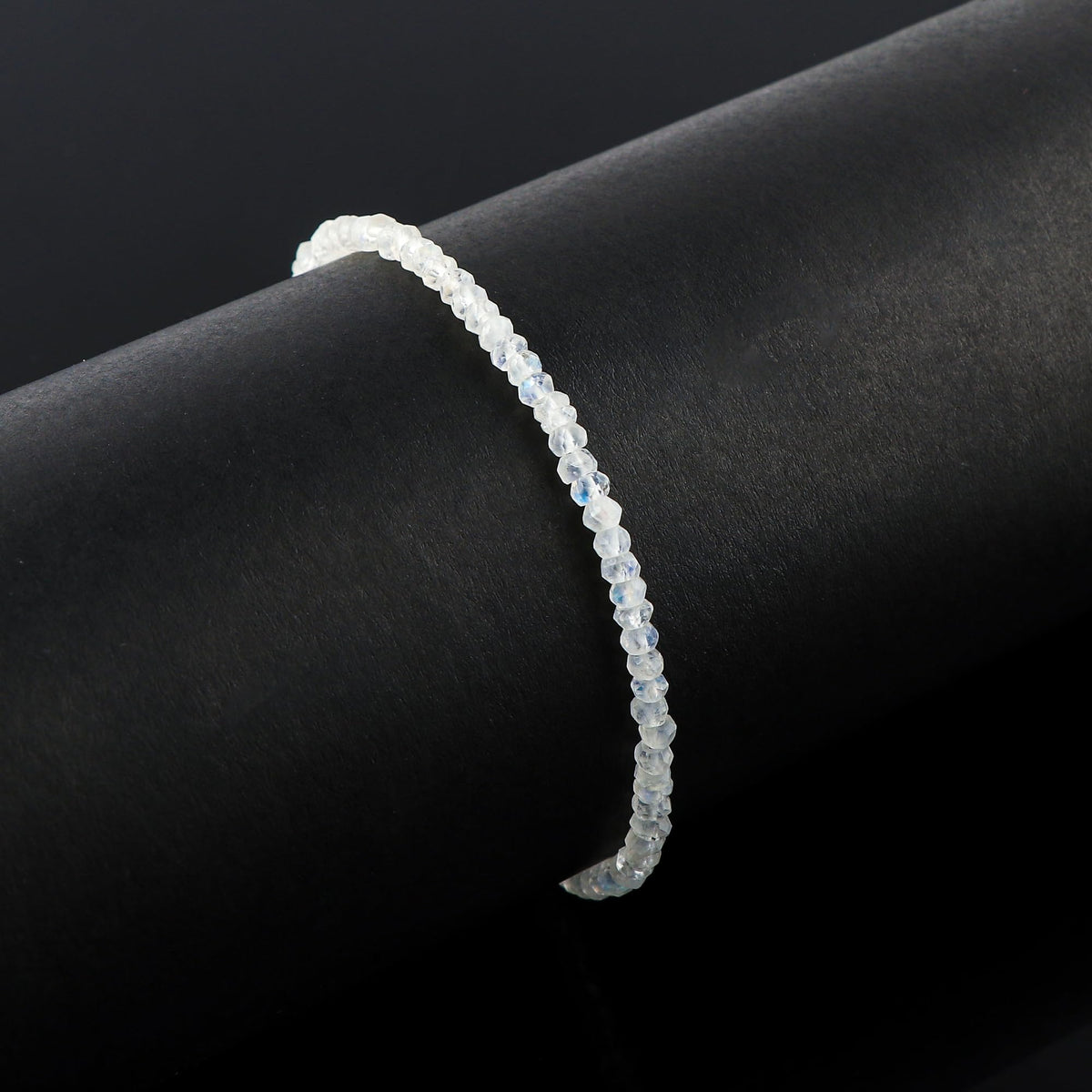 CRYSTALINES Natural Rainbow Moonstone Gemstone Bolo Bracelet, Handmade Bohemian Jewelry, Healing Crystals, Faceted Beads Stones, Silver Adjustable Chain, Christmas Gift for Women, 6+4inch
