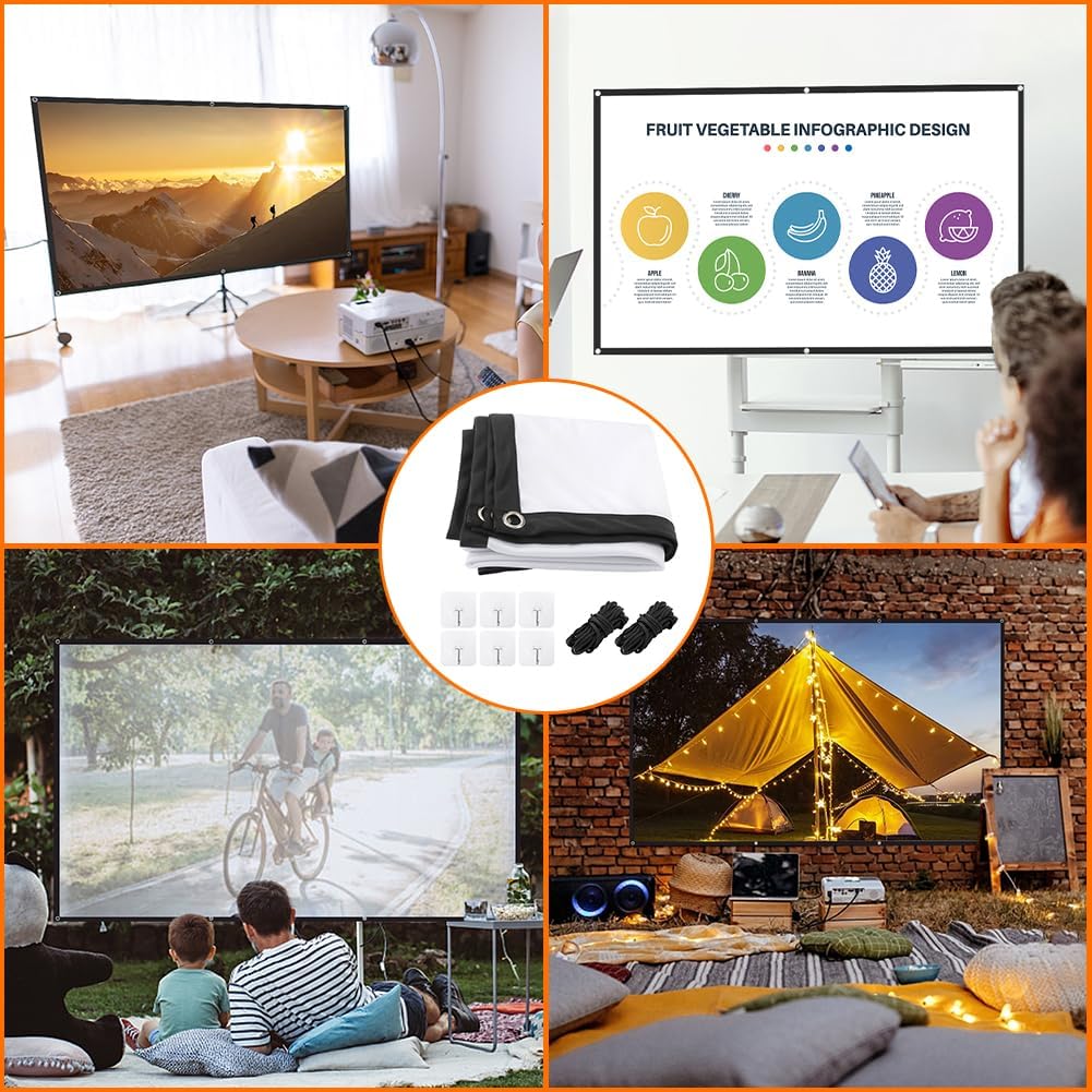StepOK 16:9 60"|72"|84"|100"|120"|150" (72 inch Projector Screen, White Projector Screen, No Crease Home Theater