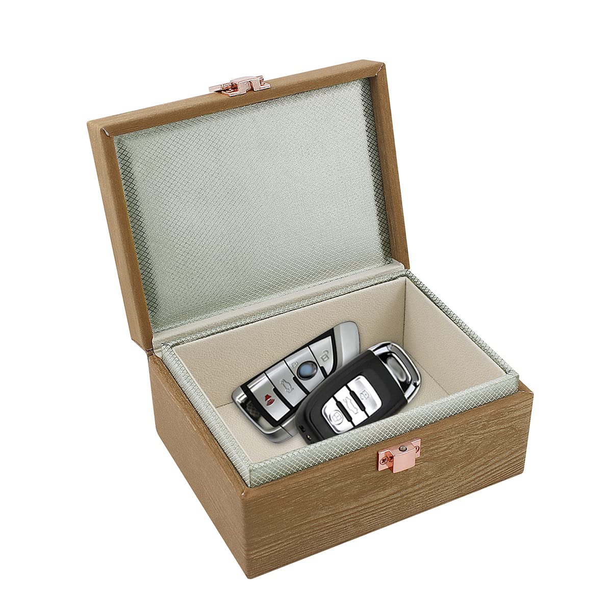 JXE JXO Faraday Box, Faraday Key Fob Protector, Faraday Cage, Key Fob Signal Blocker Box (Mini Imitation Wood)