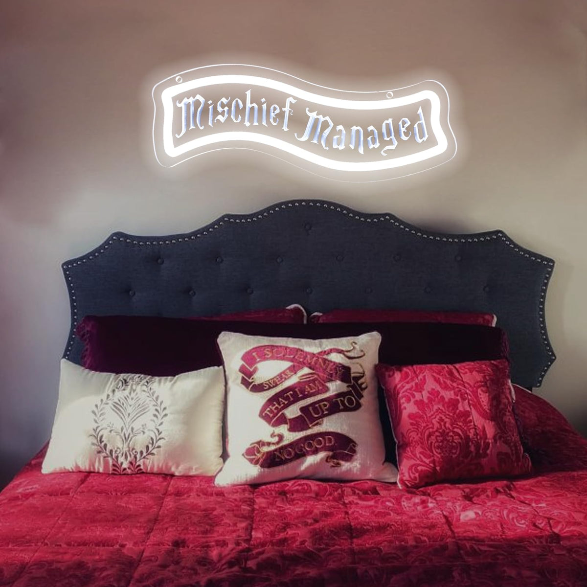 ASDGGBL Mischief H & P Style Neon Sign Dimmable LED Neon Light for Wall Decor USB Powered Gothic Font Neon Sign for Game Room Bedroom Bar Magical Quote Gift for Teens