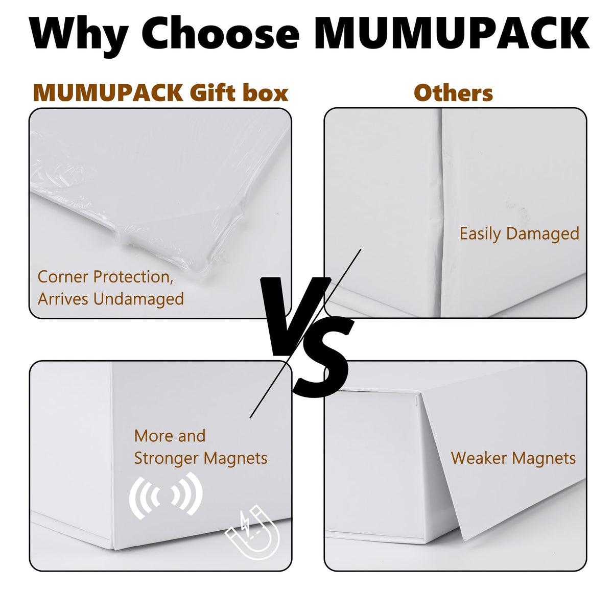 MUMUPACK 6 Pack White Gift Boxes With Lids,12x8x4.5 Inch Bridesmaid Proposal Box And Printable Stickers,Proposal Boxes With Ribbon For Wedding, Packaging, Present, Birthday