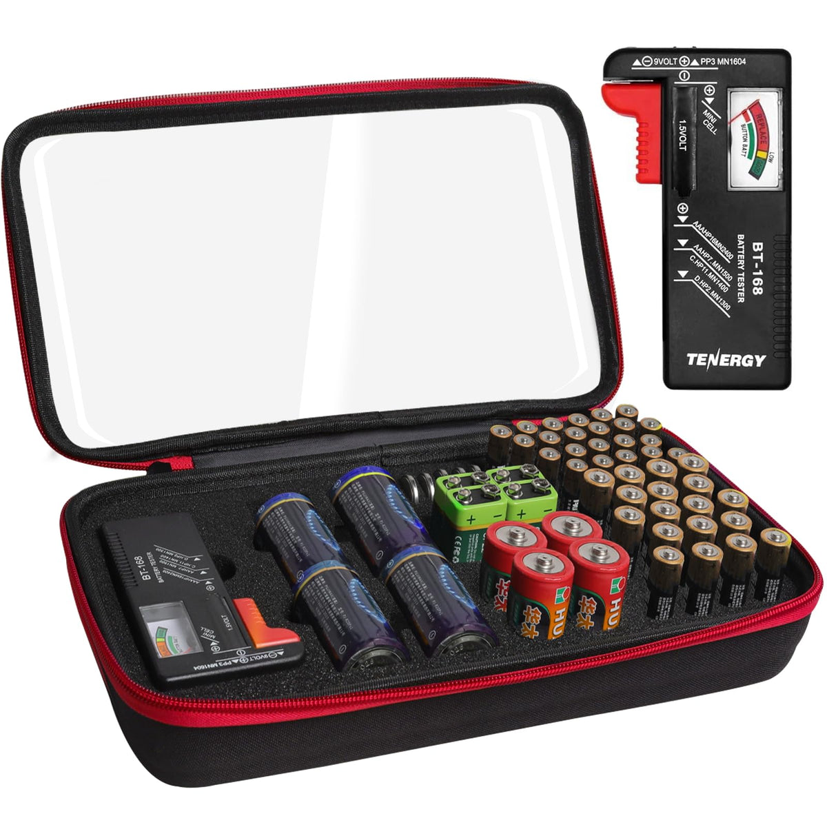 Yuecoom Battery Organizer Storage Box with Tester, Waterproof Organiser,Transparent Lid Holds Multiple Batteries, Portable Battery Organiser for Home, Travel and Gifting