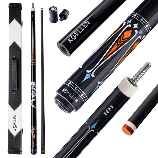 KONLLEN Carbon Fiber Pool Cue 2.0, 58-inch Low Deflection Billiard Stick for Adults with 12.5mm Tip and Pro Taper