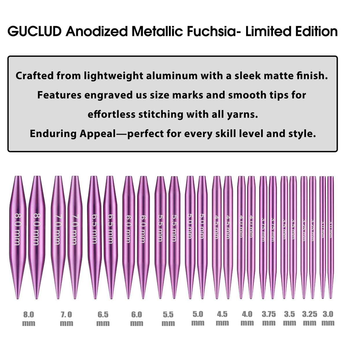 Guclud 2-Inch Short Interchangeable Circular Knitting Needles Set | US 2.5-11 (3.0-8.0mm) | 12-Pair of Metal Small Circular Needles | 4 Cables (6", 8", 12", and 16"), Accessories & Case