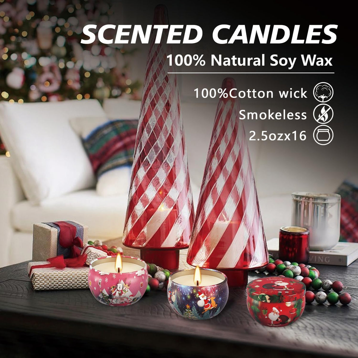 YOROXRG 16 Pack Christmas Scented Candles Gift Set 2.5oz Strong Fragrance jar Candles Natural Soy Wax Candles Portable Travel Tin Jar Candles Gifts for Home Scented Decoration Birthday Valentine'sDay