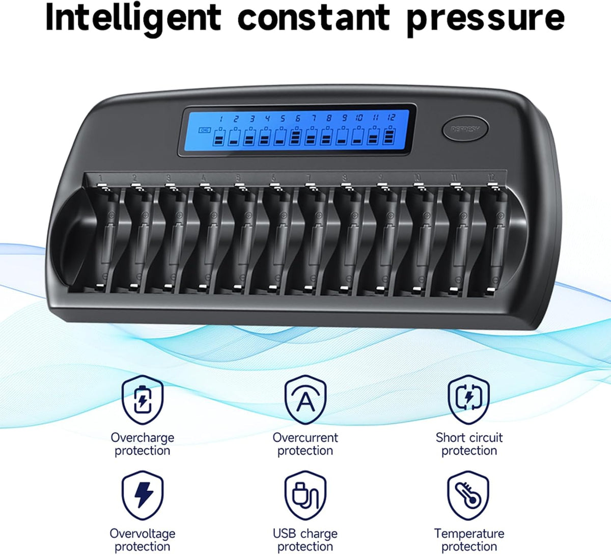 Mspalocell 12 1.2v Bay AA AAA Battery Charger with LCD Display Fast Charging for Rechargeable Batteries with Refresh