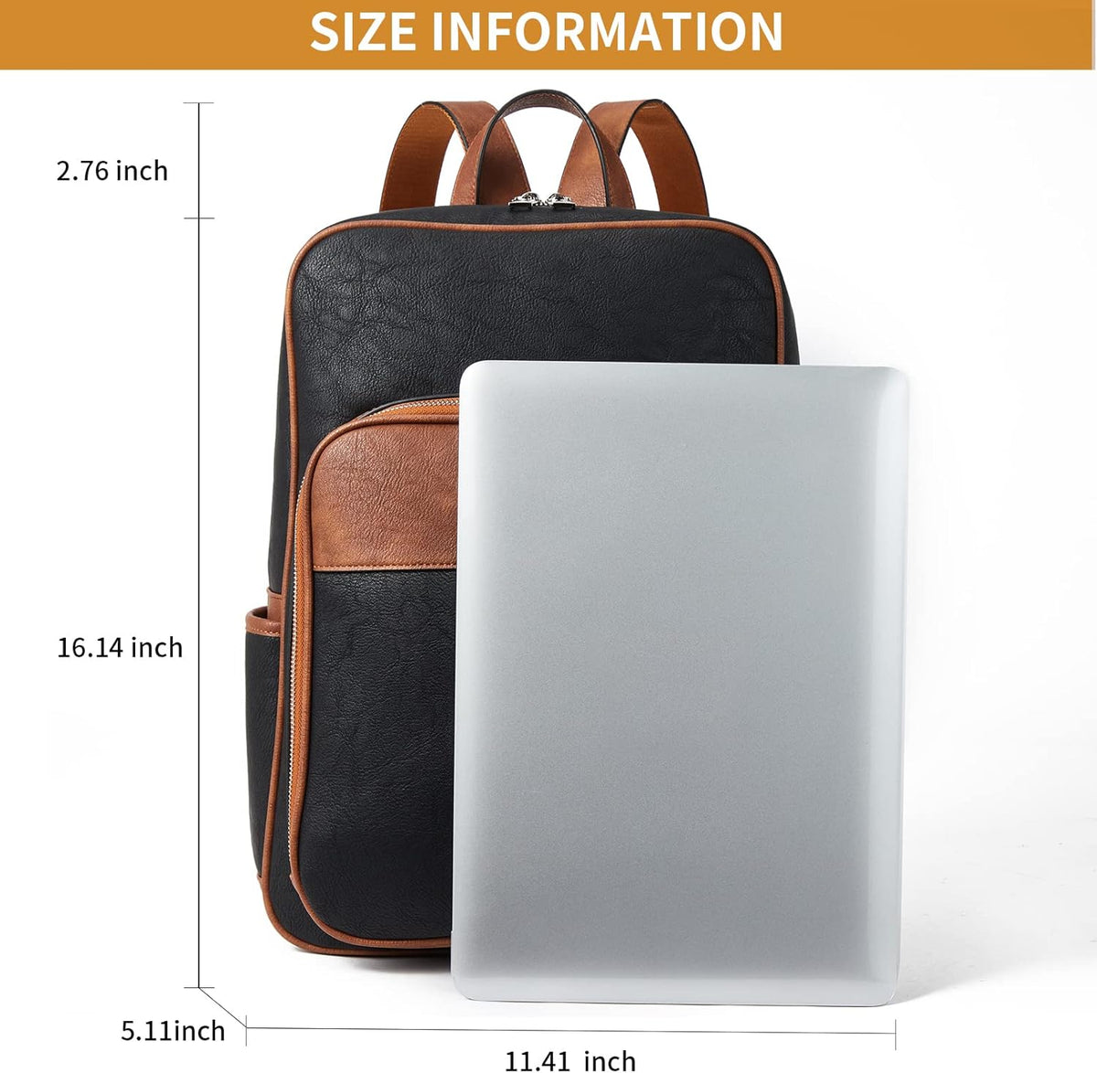 Backpack Telena Leather Laptop for Women Business Casual College Bags Black-Brown