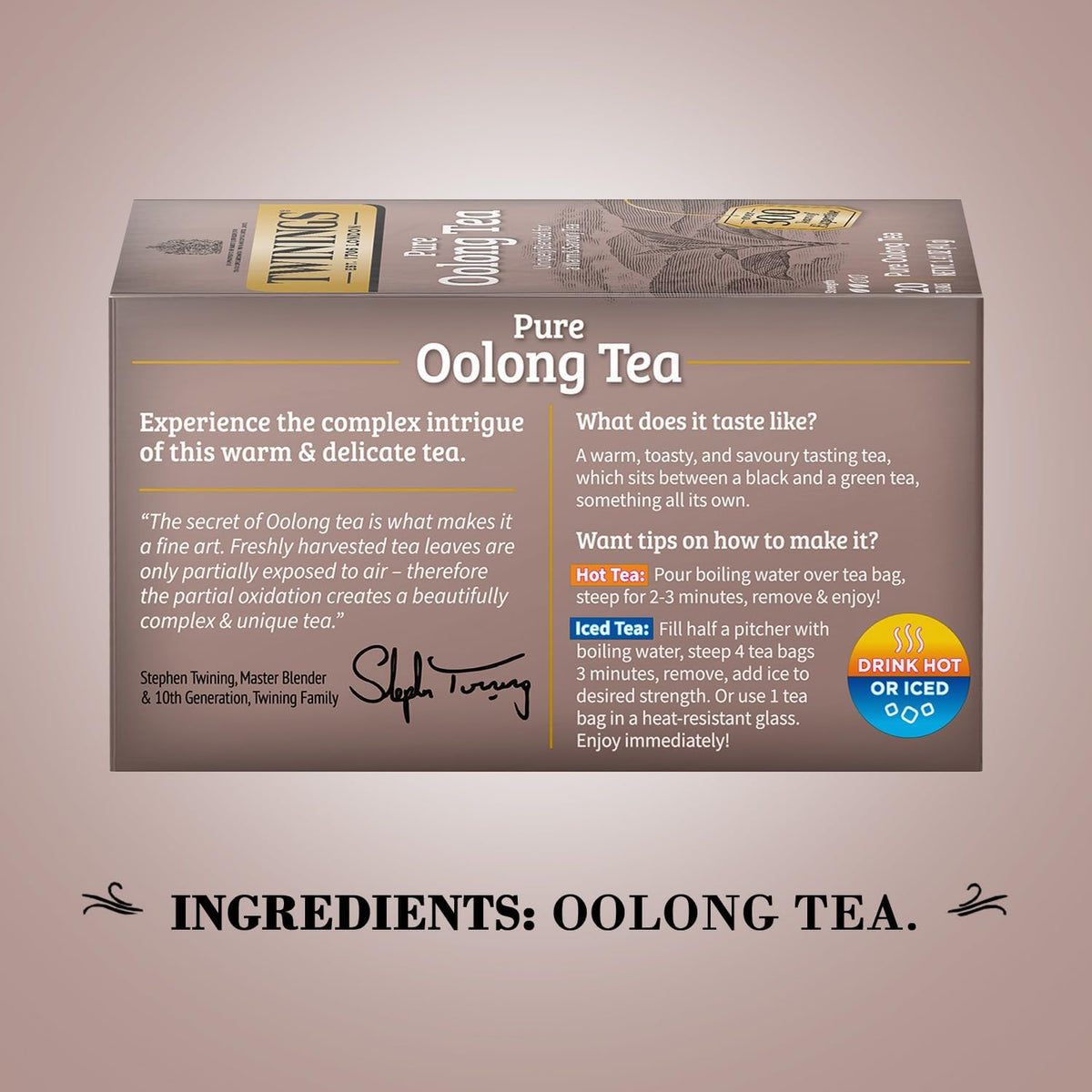 Twinings Pure Oolong Tea - Golden Caffeinated Tea Bags, 2-Pack of 20 Individually Wrapped Bags