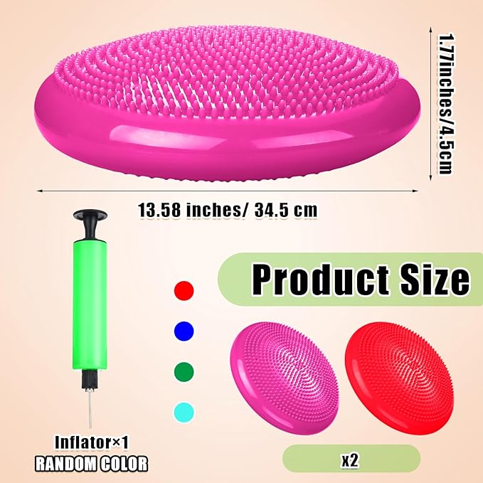 2 Pcs Wiggle Seat Inflated Wobble Cushion Flexible Balance Disc with Air Pump for Core Stability Strengthening Improving Posture Physical Exercise