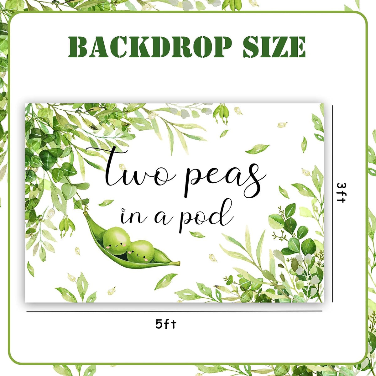 Diartpaint 3x5ft Two Peas in a Pod Twins Baby Shower Backdrop, Greenery Oh Babies Photography Background, Sweet Peas