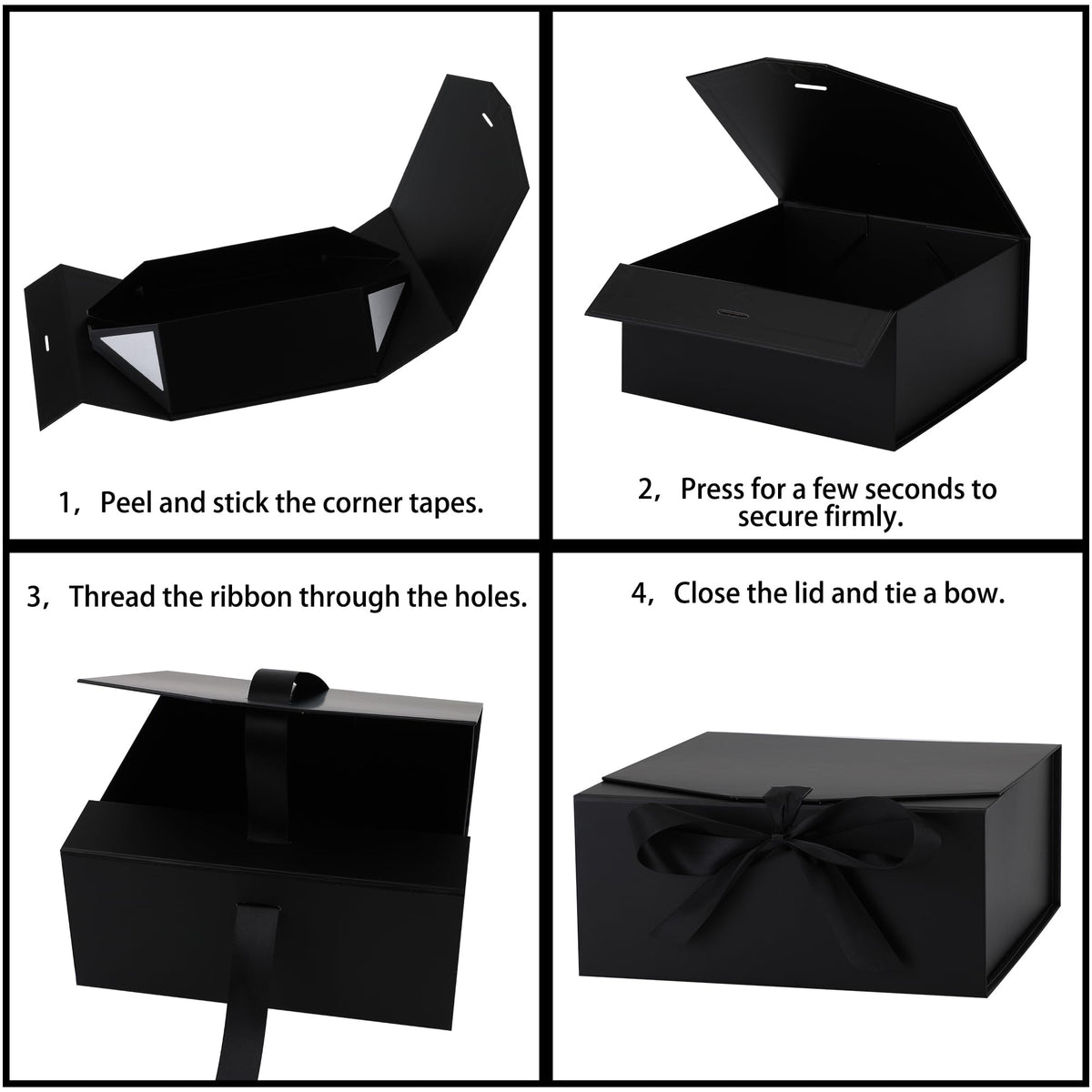 OEMVALATY 6-Pack Gift Boxes,9.5x6x3 Inch Magnetic Gift Boxes with Lids for Presents,Black with Ribbon, Bridesmaid Proposal Box for Wedding, Storage, Birthday