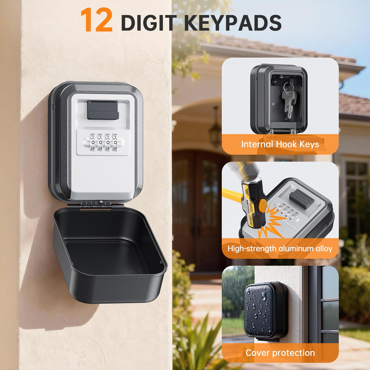 TOSICAM Light Up Key Lock Box - Waterproof Wall Mount Portable 4-Digit Combination Key Safe Storage for Outdoor/Home/Airbnb/Emergency/Realtor/Large Capacity/Resettable Code