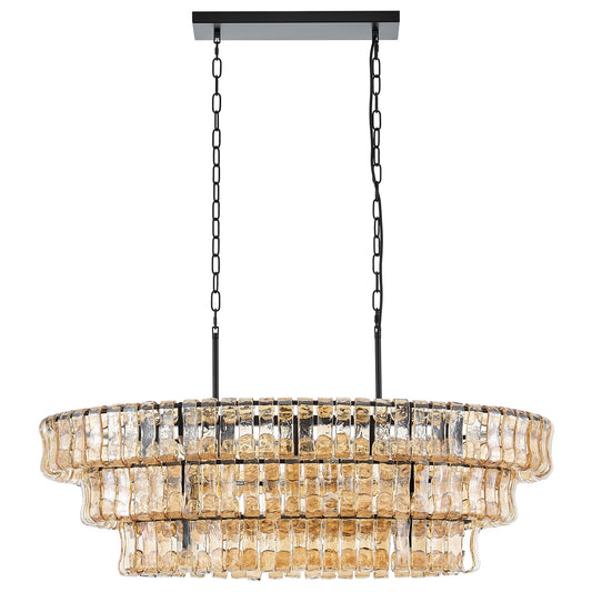 VANZARLA Large Modern Chandelier with Unique Amber Glass Shade, 3-Tier Dining Room Light Fixture, Farmhouse Chandelier for Kitchen Island Living Room Foyer