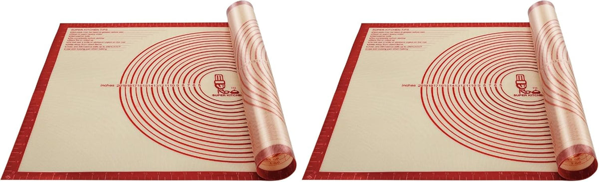 Skiennix Non-Slip Silicone Pastry Mat - Extra Large 36'' x 24'' for Baking & Dough Rolling | Red (Pack of 2)
