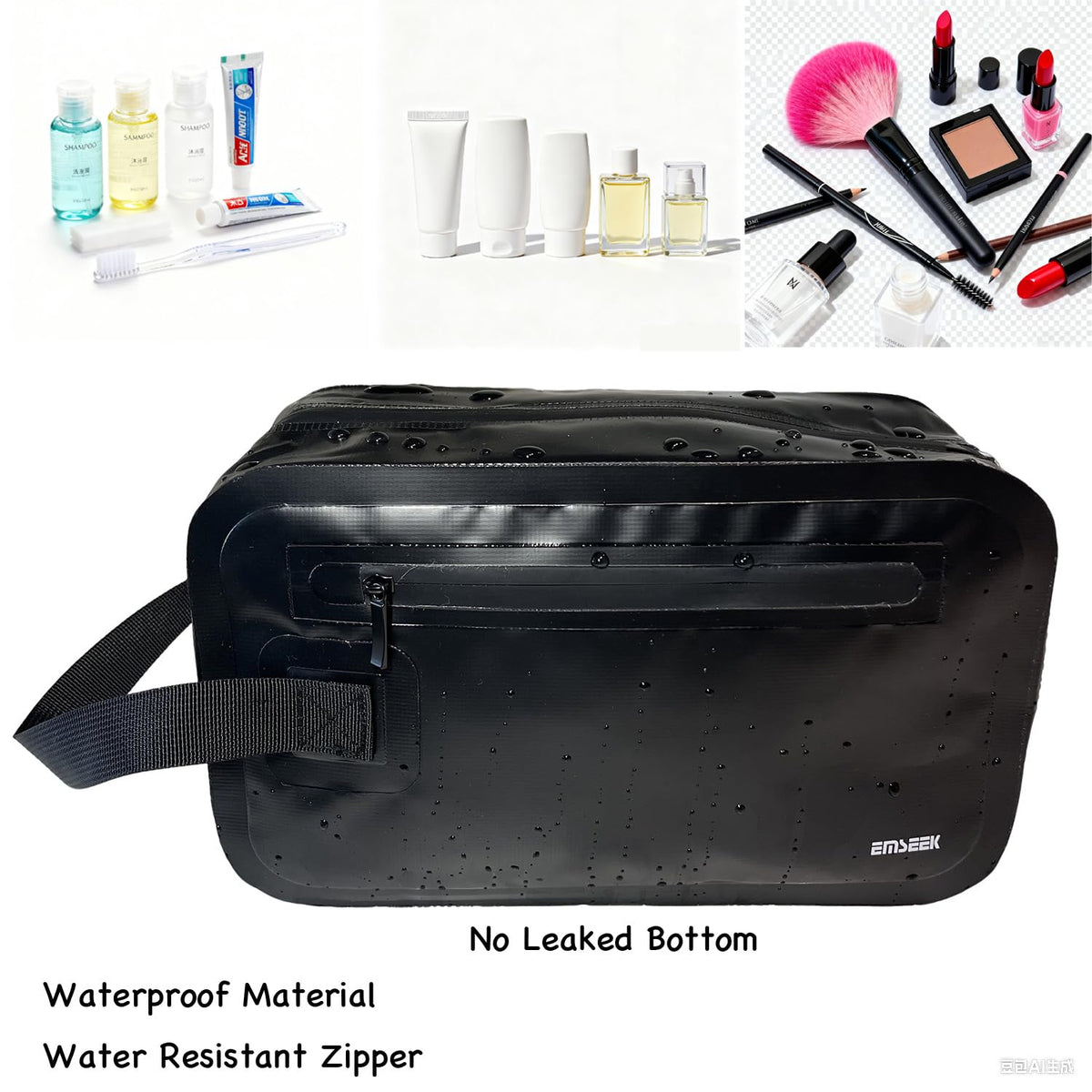 EMSEEK Travel Toiletry Bag Water Resistant Shaving Bag For men Large Hanging Dopp Kit Make up bag Women Travel Accessories Organizer for Travel Gym Work out daily use outdoor (Black)