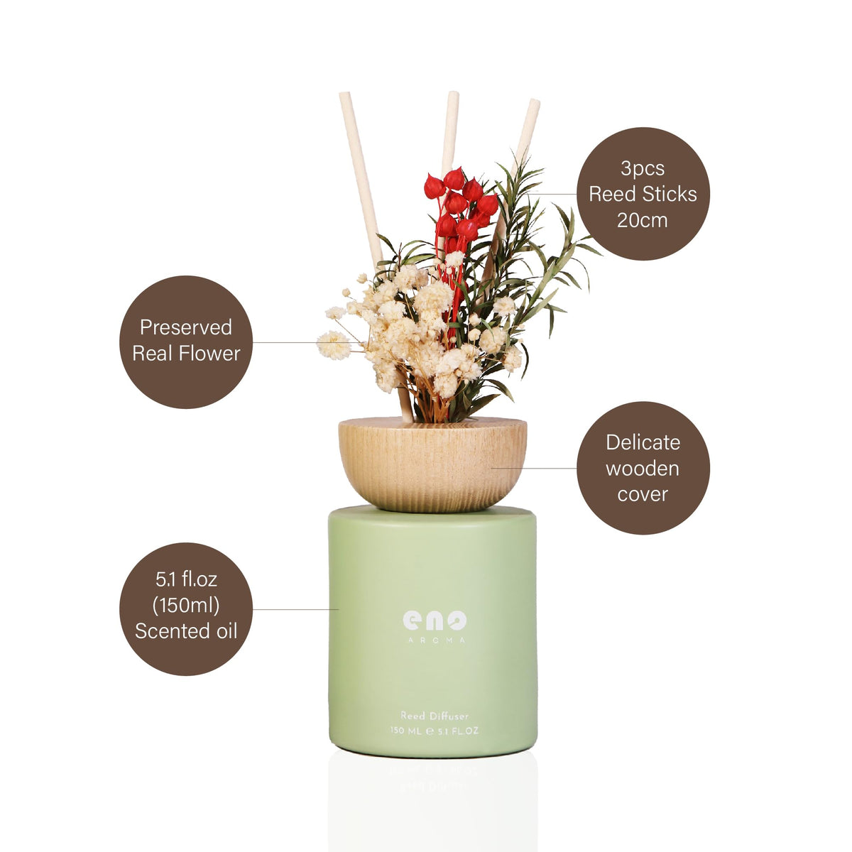 SoxComfy Reed Diffuser Set with Really Dried Flowers, Essential Oils Scented Diffuser with Sticks, Air Fresheners Home Fragrance for Bathroom Shelf Decor & Gift, 5.1oz / 150ml