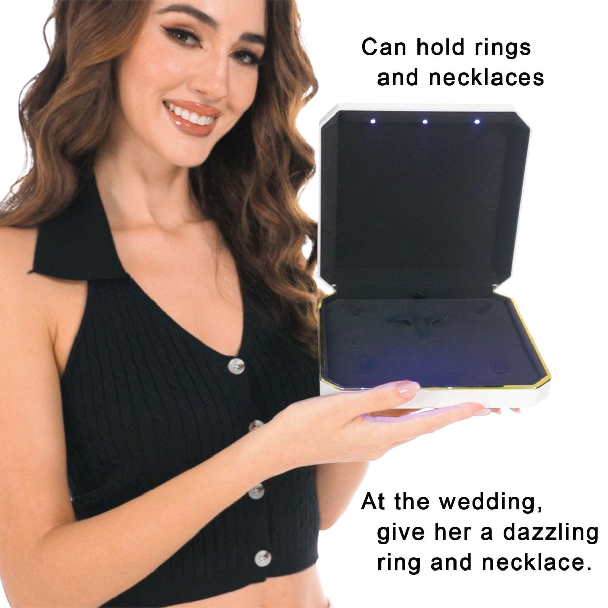 HSLFUAI Necklace Box with Led,Jewelry Box for Necklace, Large Necklace Box,Jewelry Gift Box for Wedding, Birthday, Valentine' Day, Mother'S Day, Christmas,Black Velvet Interior Necklace Organizer