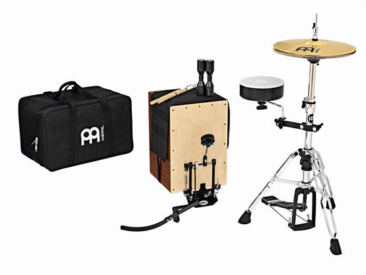 Cajon Box Drum Set Kit for Low Volume Acoustic Music with Snare, Hihat Cymbals, Pedal, Shaker, Rods, Bag and Hardware