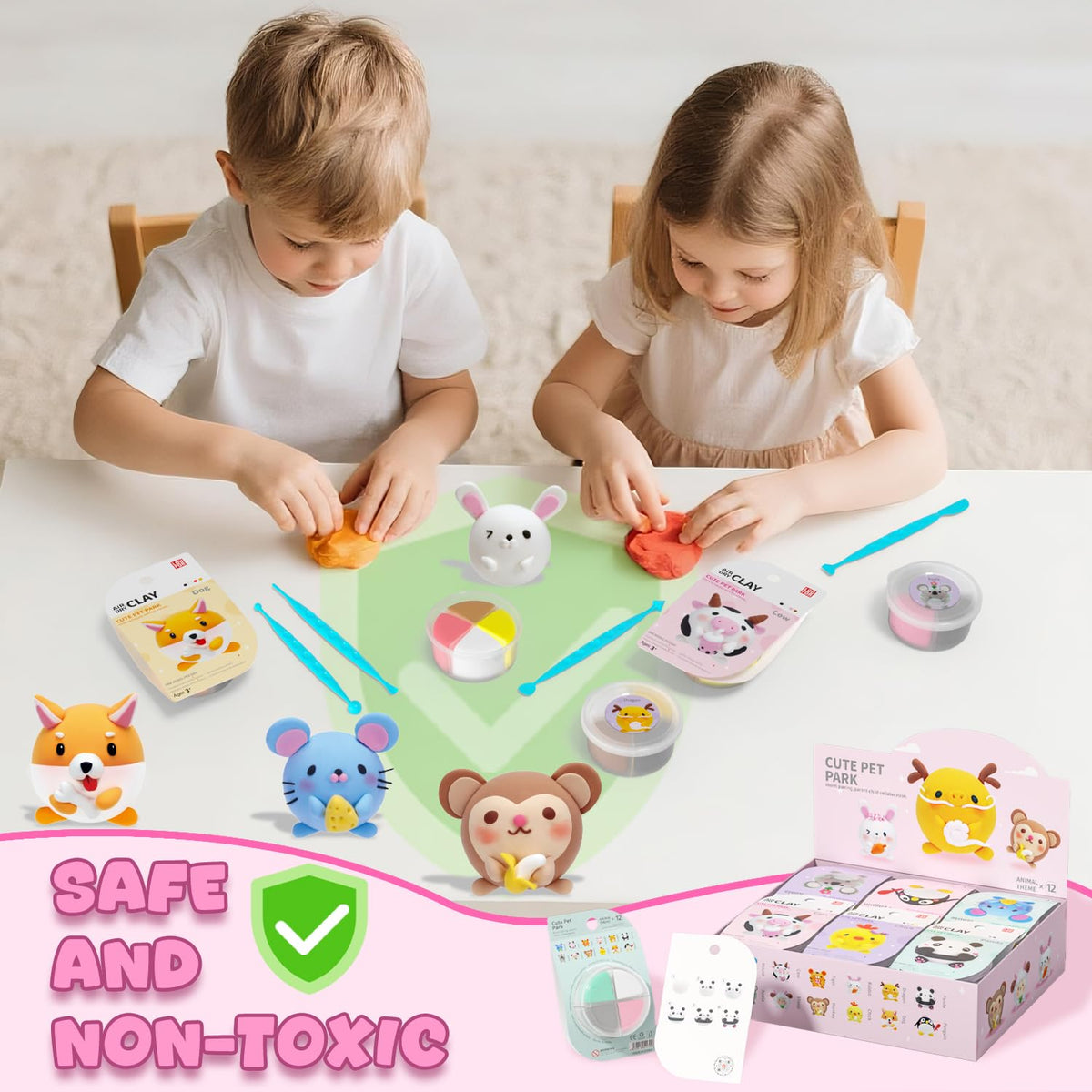 Air Dry Clay for Kids - Modeling Clay Kits, Ultra Light & Soft, Safe & Non-Toxic, 12 Boxes DIY Model Magic Clay with Sculpting Tools & Tutorials, Individual Packs, Creative Art Crafts Toys Gifts