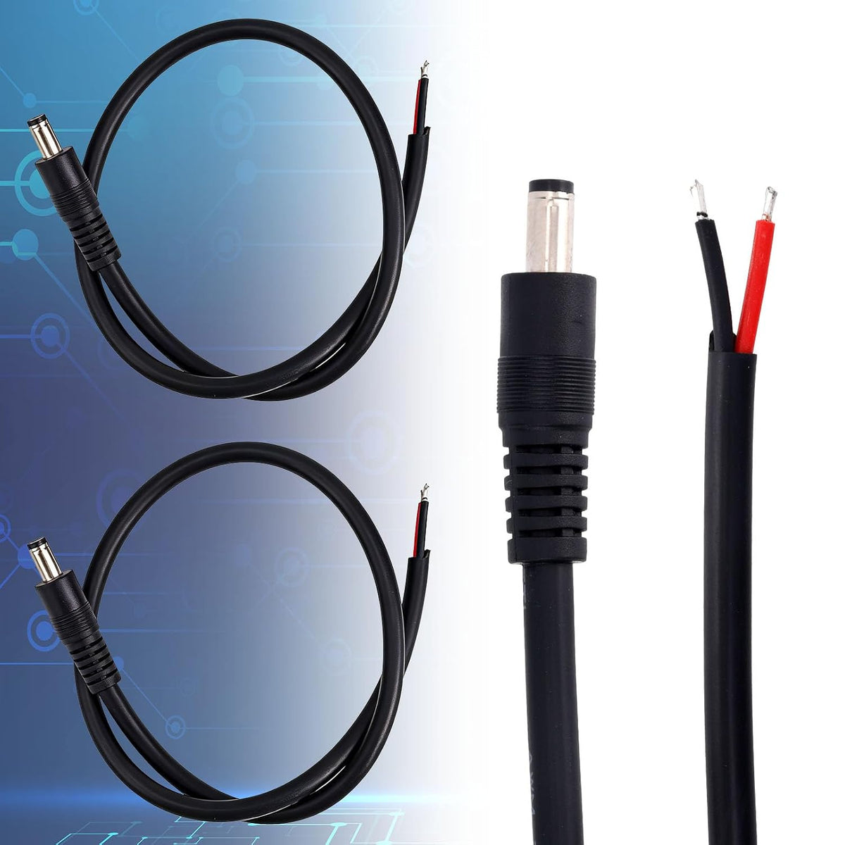 BTFO 4pcs DC5521 16AWG 36V 5.5 2.1mm (50cm/1.64ft Power Pigtails Cables, x DC Male Plug to Bare Wire Open End Cables