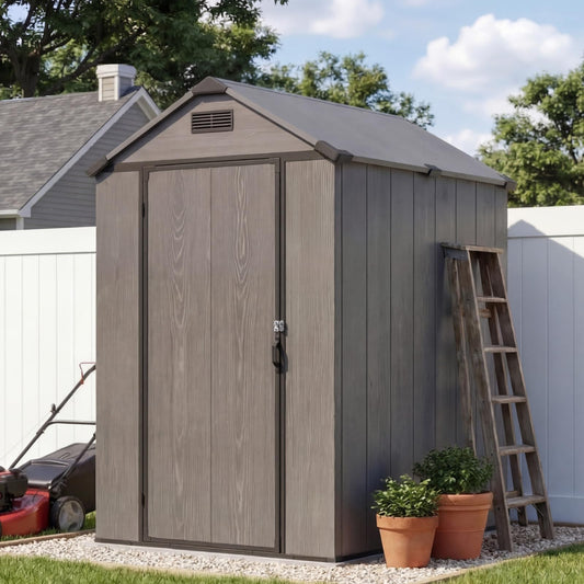 Patiowell 4x6 FT Plastic Outdoor Storage Shed with Floor, Resin Outside Shed with Lockable Door and Vents, Garden Sheds for Backyard, Patio, Lawn Mower, Dark Grey