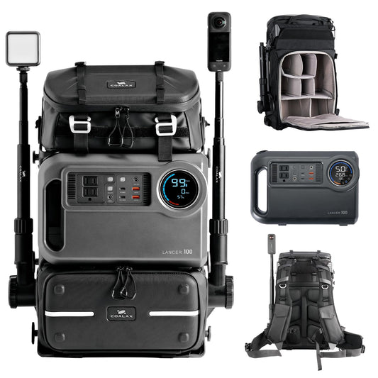 COALAX LANCER 100 Travel Camera Backpack with 96Wh Portable Power Station, Modular Hard Shell Photography Bag with Magic Arm, IPX5 Waterproof Drone Backpack Fits 16" Laptop (Black)