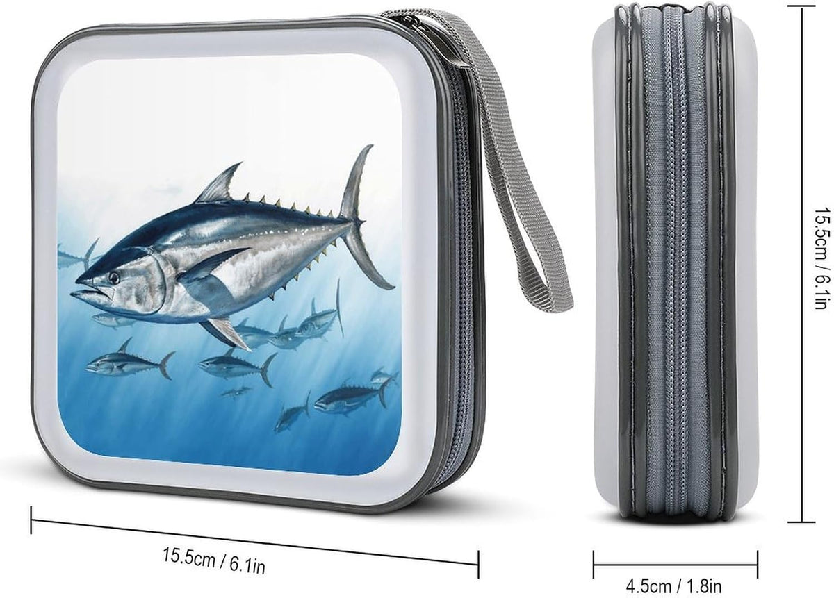 FodPand 40 Bluefin Tuna Thunnus CD Case with Zipper Capacity DVD Case Holder Hard Plastic DVD Disc Storage Box Portable