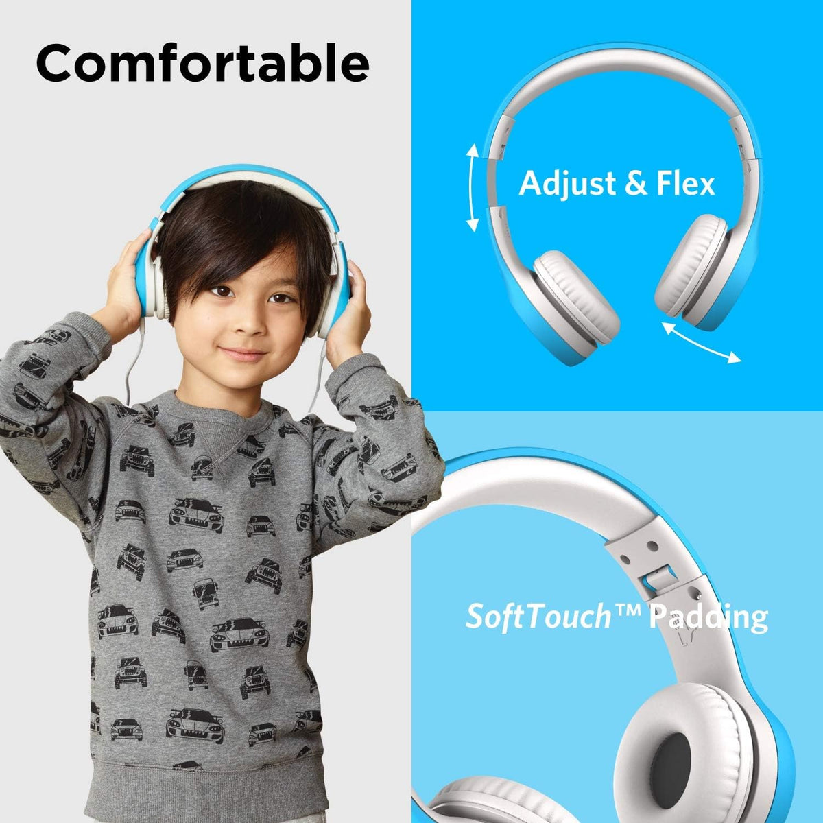 LilGadgets Connect+ Style On-Ear Kids Headphones with Microphone - SharePort Technology, SoftTouch Padding, Detachable