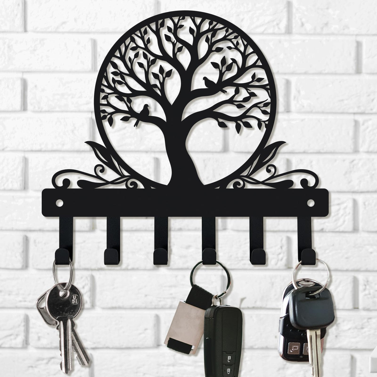 IASIRTGN Tree of Life Key Holder for Wall, Wall-Mounted Metal Key Rack with 6 Hooks, Key Hanger for Entryway, Hallway, Kitchen, or Office