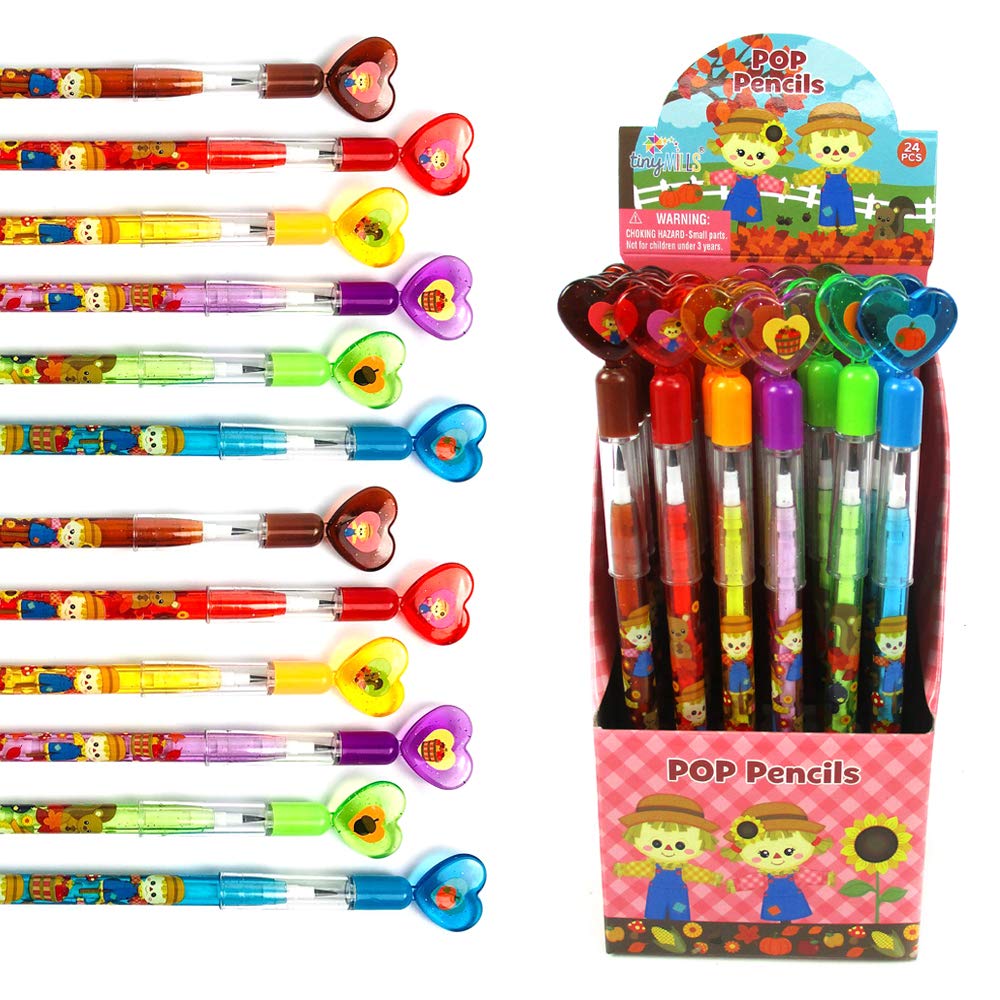 TINYMILLS 24 Pcs Fall Harvest Autumn Thanksgiving Multi Point Pencils Party Favors Goodie Bag Stuffers Carnival Prize Classroom Rewards